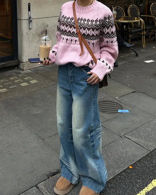 Unique whiskered wash low-rise denim pants