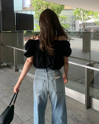 Shirred off-shoulder blouse
