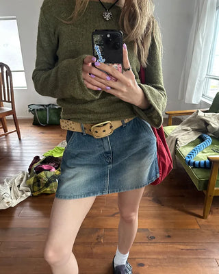 Hip flap pocket mini denim skirt