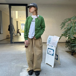 Double-pleated cotton wide-leg pants