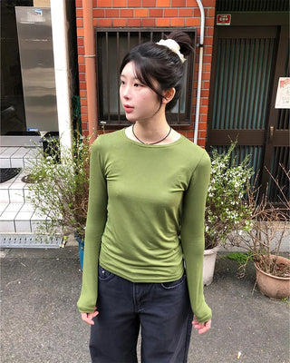 Slim Round Tencel Long Sleeve T-Shirt