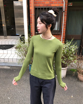 Slim Round Tencel Long Sleeve T-Shirt
