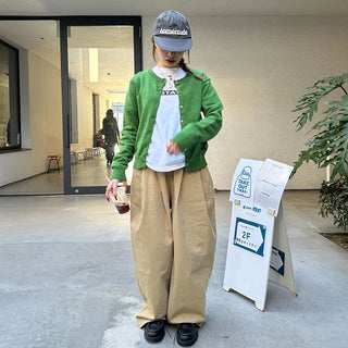 Double-pleated cotton wide-leg pants