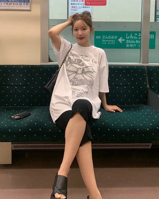Western Ribbon Print Big Half T-Shirt