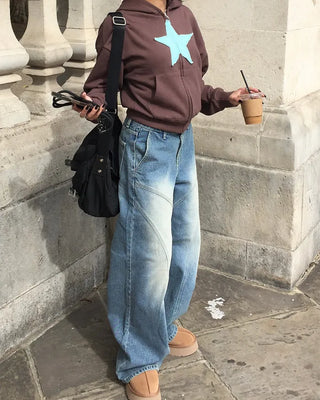 (ORIGINAL) Double Unique Seam Wide Denim Pants
