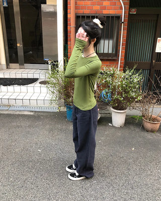 Cotton Wash Curved Pants