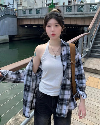 Loose-fitting big check shirt