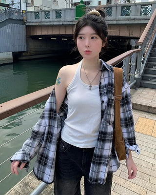 Loose-fitting big check shirt
