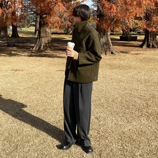 Wide-leg slacks with elastic waistband