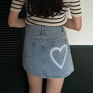 Two-button heart mini denim skirt
