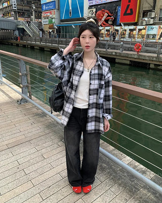 Loose-fitting big check shirt