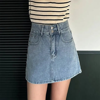 Two-button heart mini denim skirt