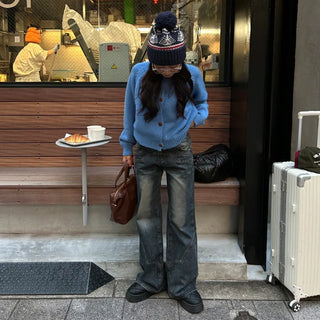 Slit Point Wide Denim Pants