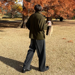 Wide-leg slacks with elastic waistband