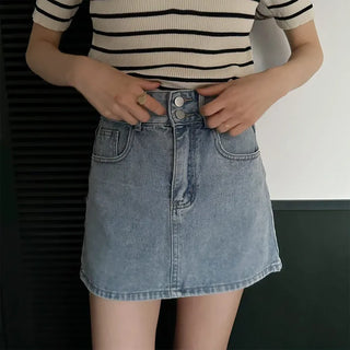 Two-button heart mini denim skirt