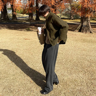 Wide-leg slacks with elastic waistband