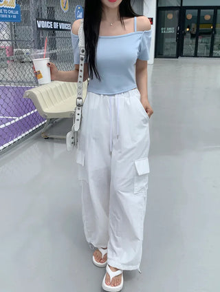 [2-way] Asymmetrical Shoulder Short-Sleeve T-Shirt (6 colors)
