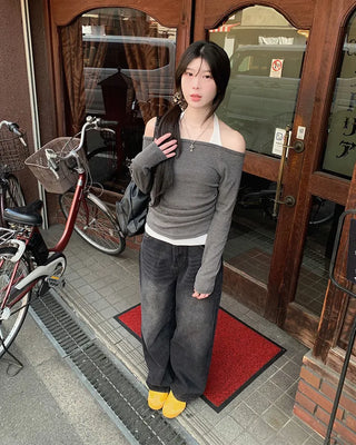 Vintage wide-leg denim pants