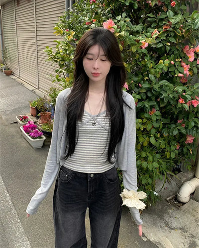 Striped camisole and cardigan set