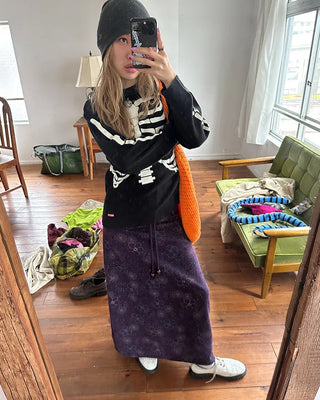 Flower Stitch Fleece Maxi Skirt