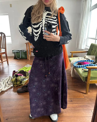 Flower Stitch Fleece Maxi Skirt