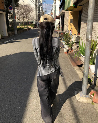 Striped Slim Shirred Long-Sleeve T-Shirt