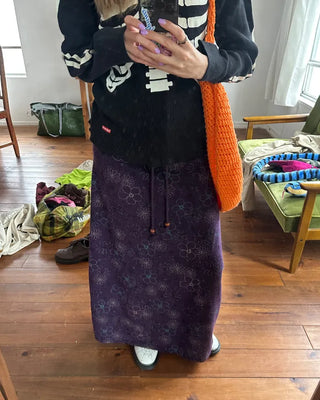 Flower Stitch Fleece Maxi Skirt