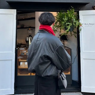 Classic leather short jacket