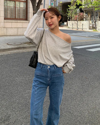 Back ribbon flared denim pants