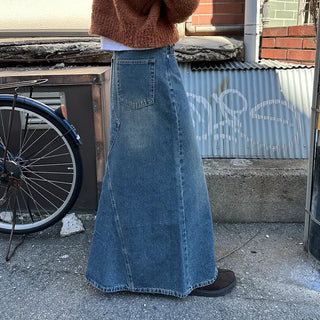 Maxi Slit Denim Long Skirt