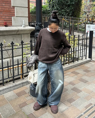 (Unisex) Drop Shoulder Simple High Gauge Sweater