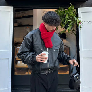 Classic leather short jacket