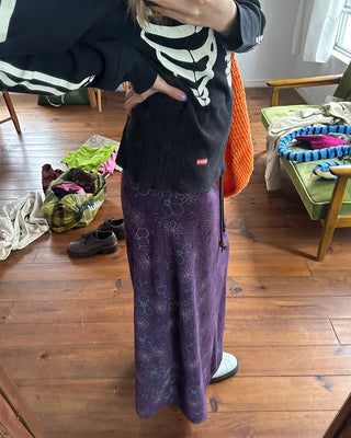 Flower Stitch Fleece Maxi Skirt