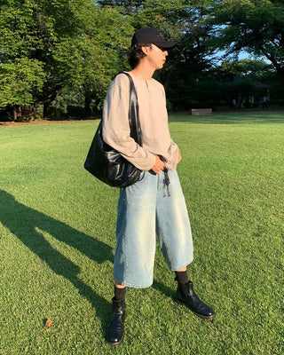 U-neck cotton button-down long-sleeved T-shirt