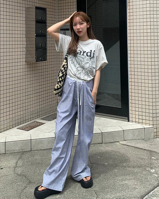 Two-tone striped string pants