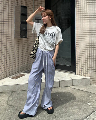Two-tone striped string pants