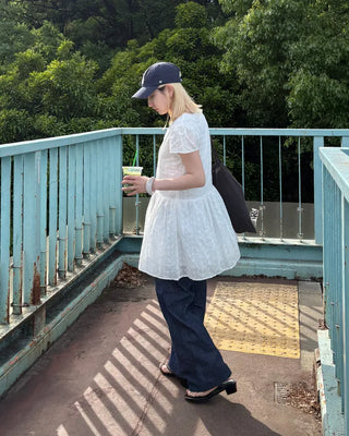 Flower Punching Cap Sleeve Peplum Tunic