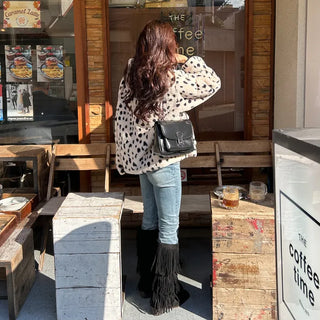 Leopard fur collar coat