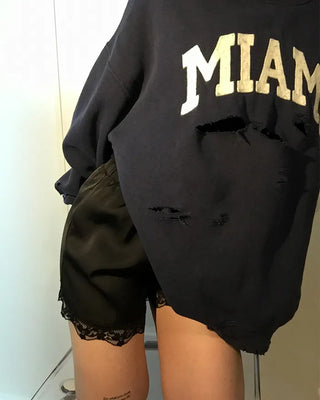 Flower Lace Hem Satin Easy Shorts