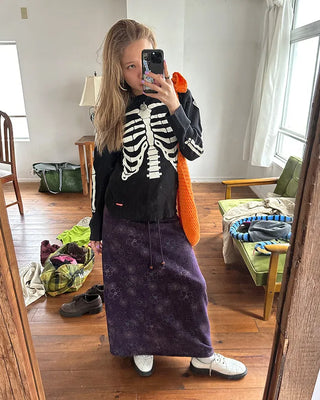 Flower Stitch Fleece Maxi Skirt