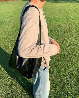 U-neck cotton button-down long-sleeved T-shirt