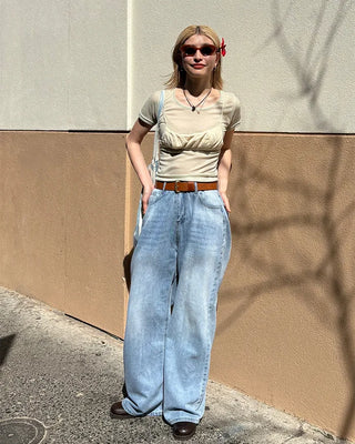 See-through slim half T-shirt
