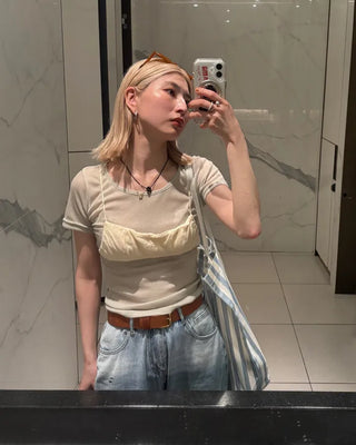 See-through slim half T-shirt