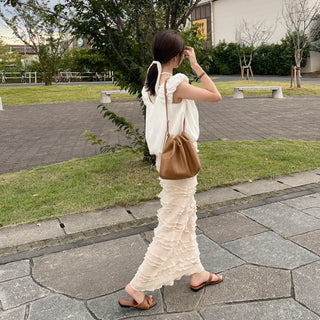 Back ribbon shirred blouse