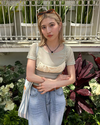 See-through slim half T-shirt