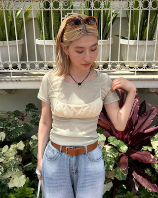 See-through slim half T-shirt