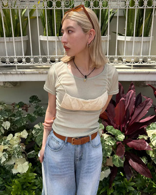 See-through slim half T-shirt