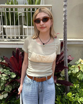 See-through slim half T-shirt
