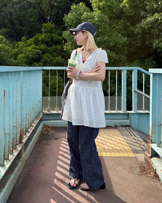 Flower Punching Cap Sleeve Peplum Tunic