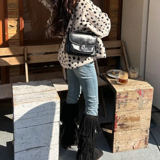 Leopard fur collar coat